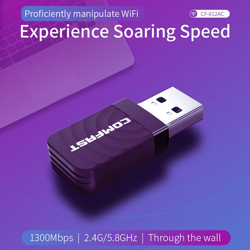 COMFAST CF-812AC USB WiFi Adapter 2.4Ghz/5GHz 1300Mbps USB Wireless Adapter Dual Band WiFi Receiver AC Wi-Fi Dongle Network Card COMFAST CF-812AC USB WiFi Adapter 2.4Ghz/5GHz 1300Mbps USB Wireless Adapter Dual Band WiFi Receiver AC Wi-Fi Dongle Network Card